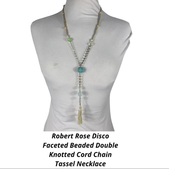 Robert Rose Disco Faceted Beaded Double Knotted Cord Chain Tassel Necklace - Picture 1 of 7
